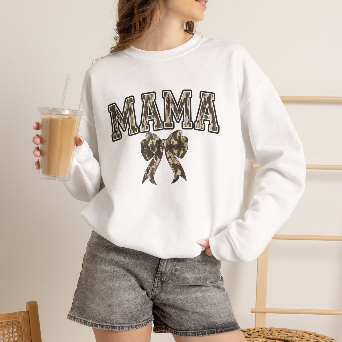 Mama Camo Bow Crewneck Sweatshirt