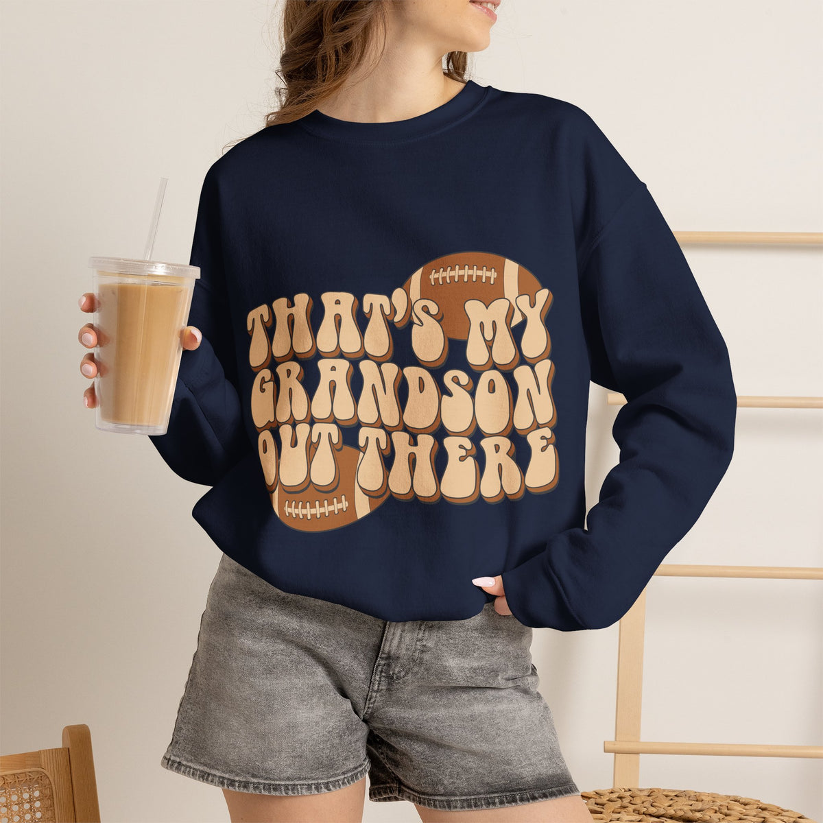 Grandson Football Crewneck Sweatshirt — "That’s My Grandson Out There" Retro Design