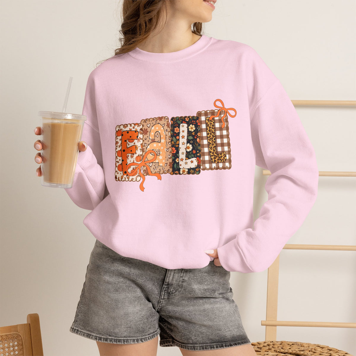 Crewneck Sweatshirt - Cozy Patchwork 'Fall Vibes' Floral Plaid Design