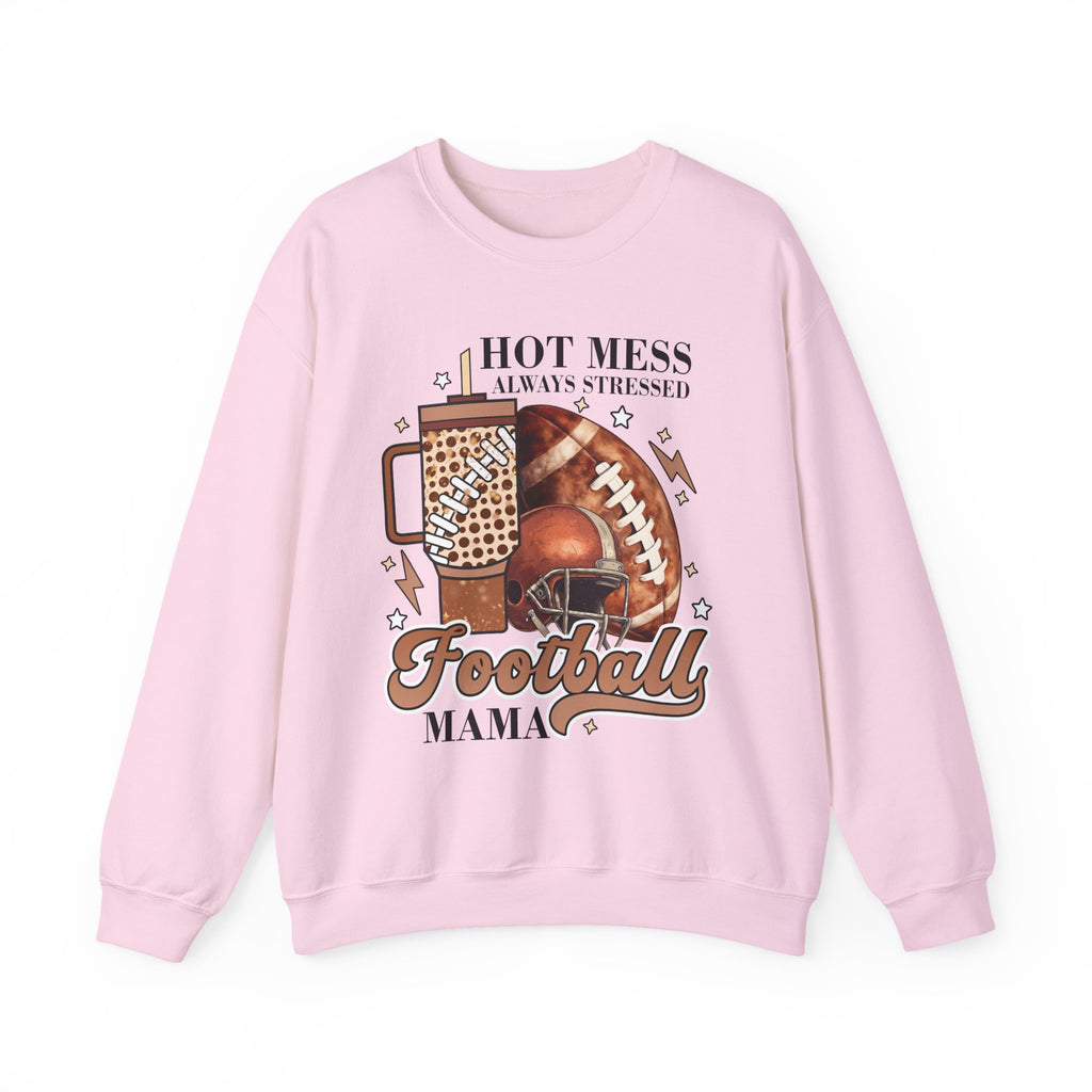 Football Mama Sweatshirt - "Hot Mess Always Stressed" Cozy Game Day Crewneck