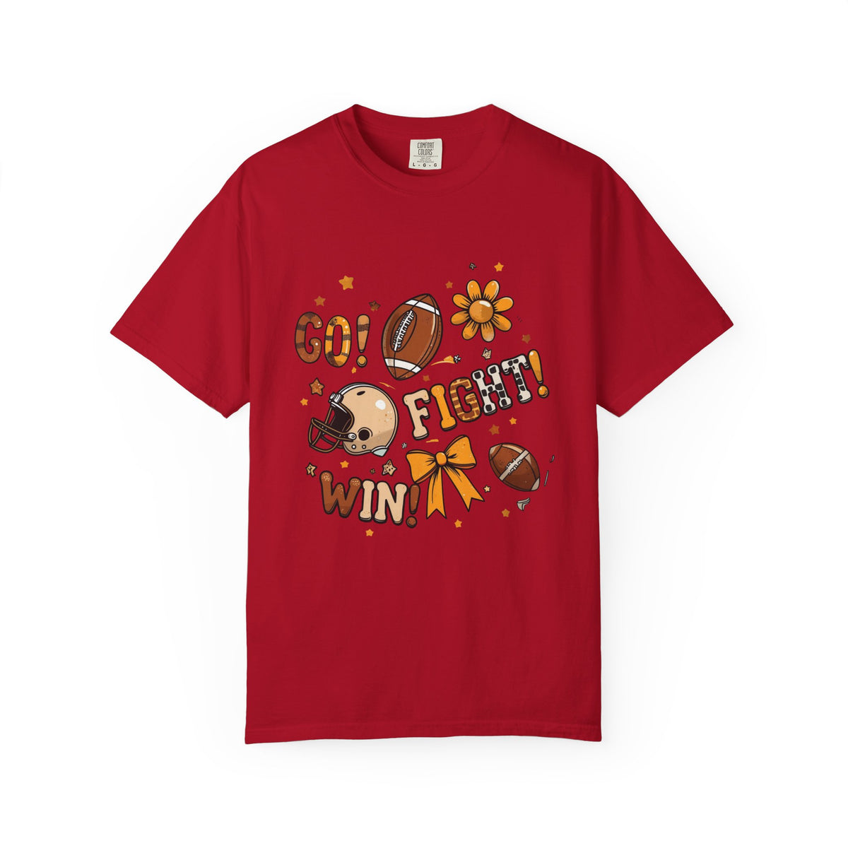 Football Cheerleader Graphic T-Shirt — "Go! Fight! Win!" Game Day Tee
