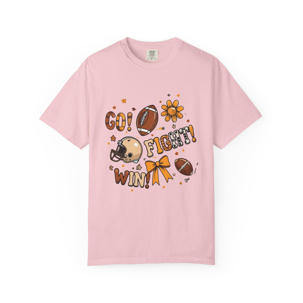 Football Cheerleader Graphic T-Shirt — "Go! Fight! Win!" Game Day Tee