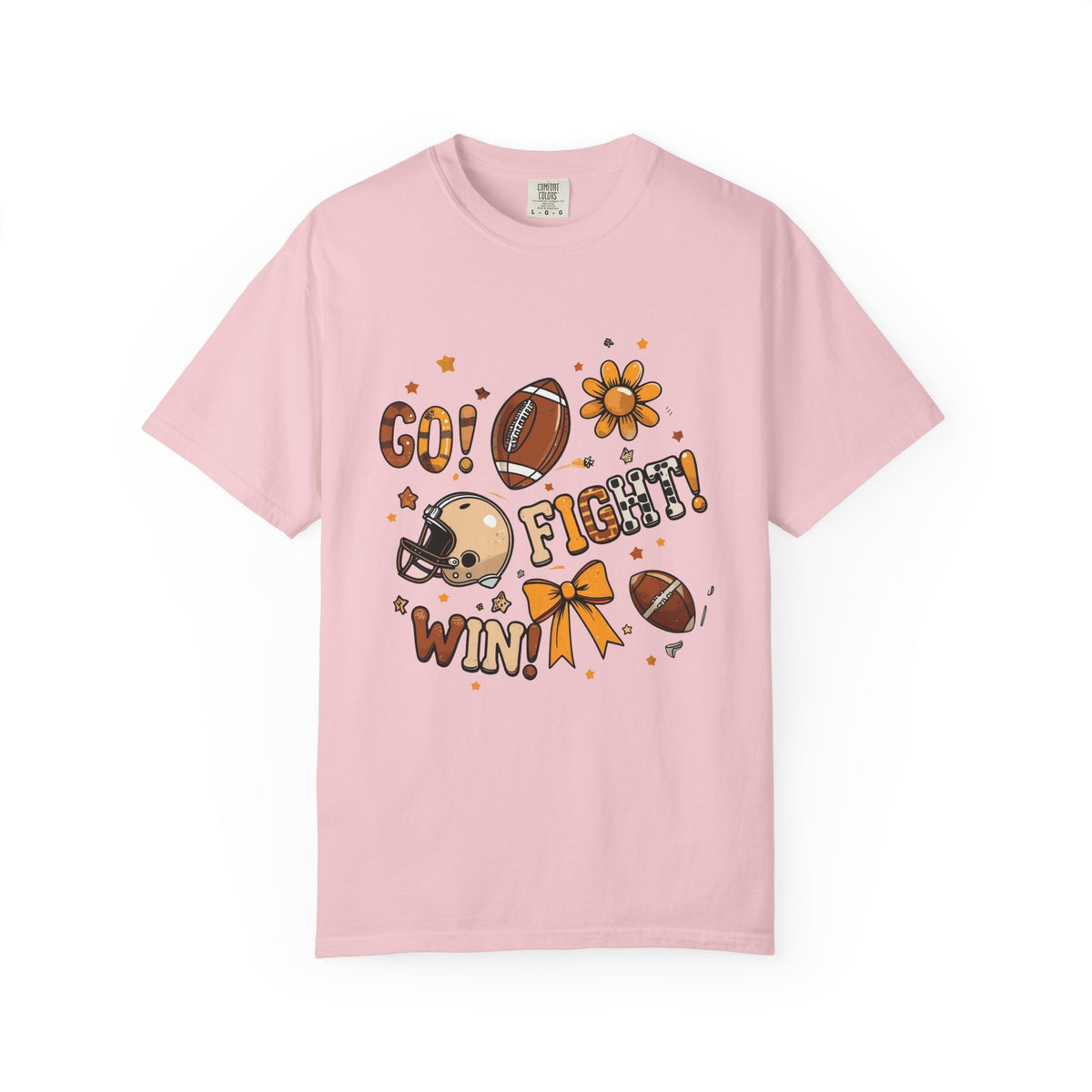 Football Cheerleader Graphic T-Shirt — "Go! Fight! Win!" Game Day Tee