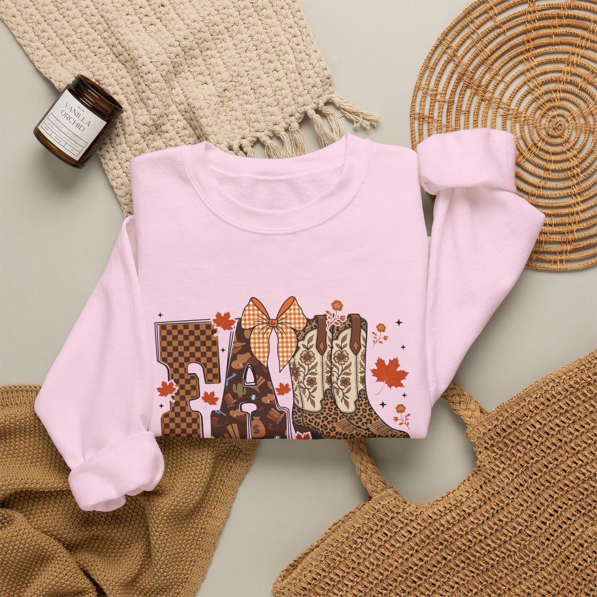 Cowgirl Boots Fall Crewneck Sweatshirt — Western Autumn Graphic