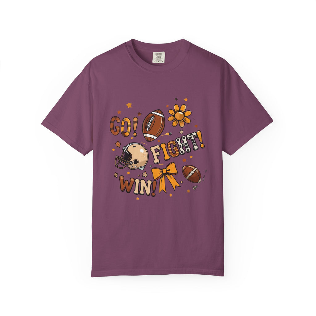 Football Cheerleader Graphic T-Shirt — "Go! Fight! Win!" Game Day Tee