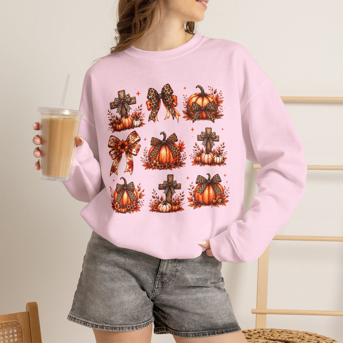 Autumn Pumpkin & Cross Crewneck Sweatshirt