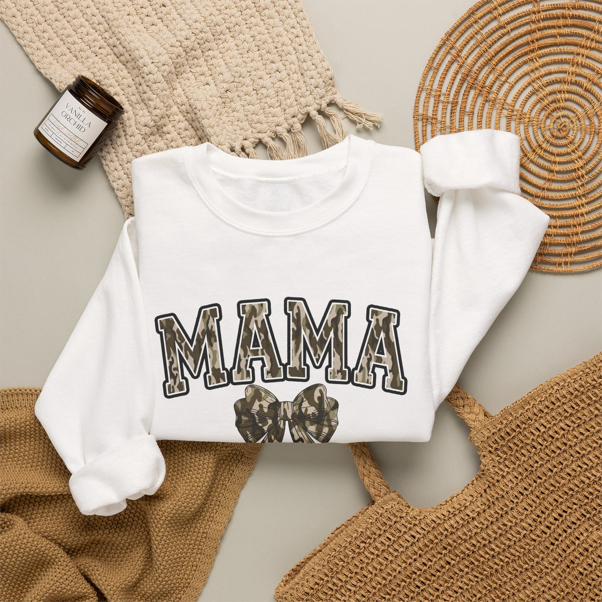 Mama Camo Bow Crewneck Sweatshirt