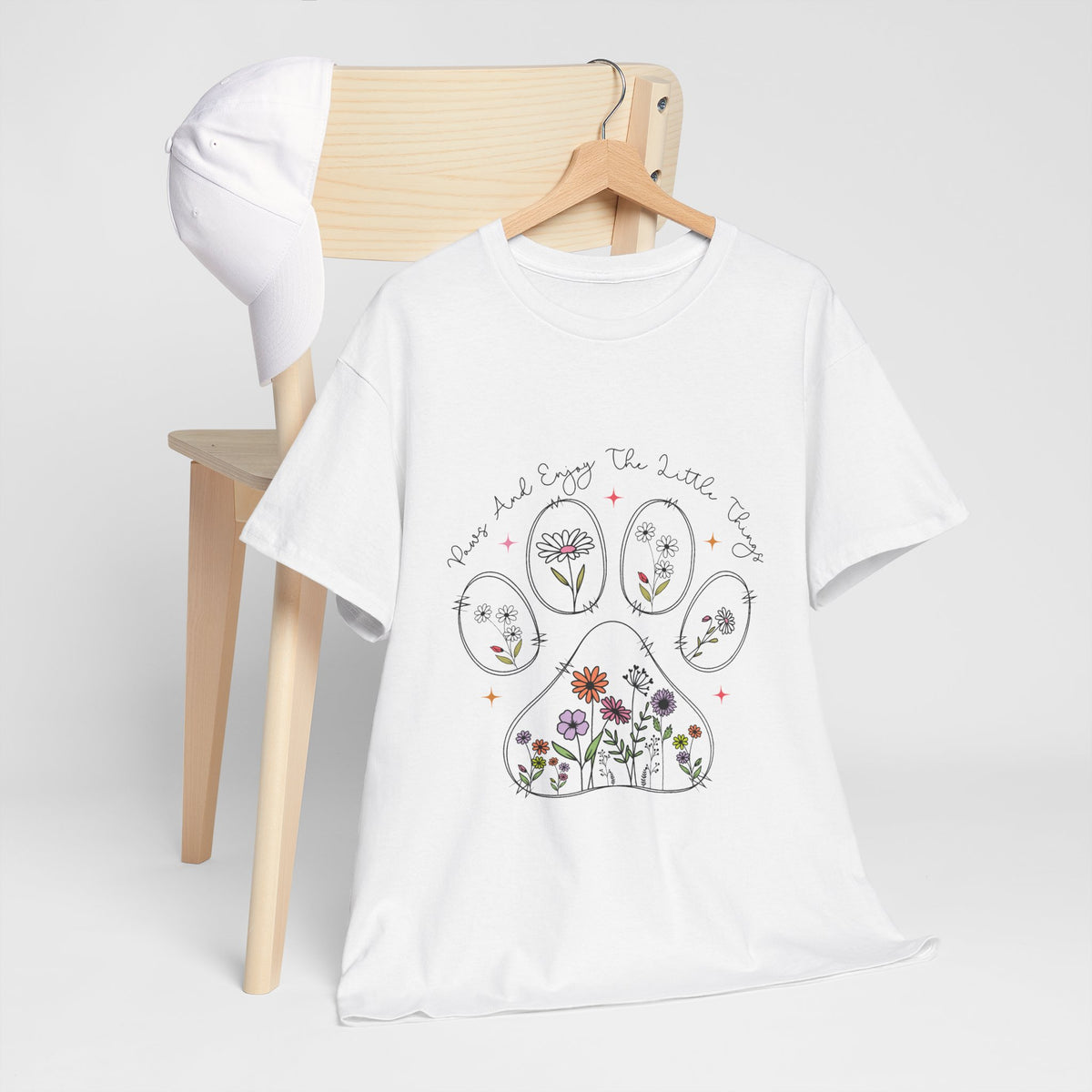 Floral Paw Print Tee — "Pause and Enjoy the Little Things" Cotton Shirt