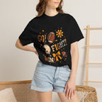 Football Cheerleader Graphic T-Shirt — "Go! Fight! Win!" Game Day Tee