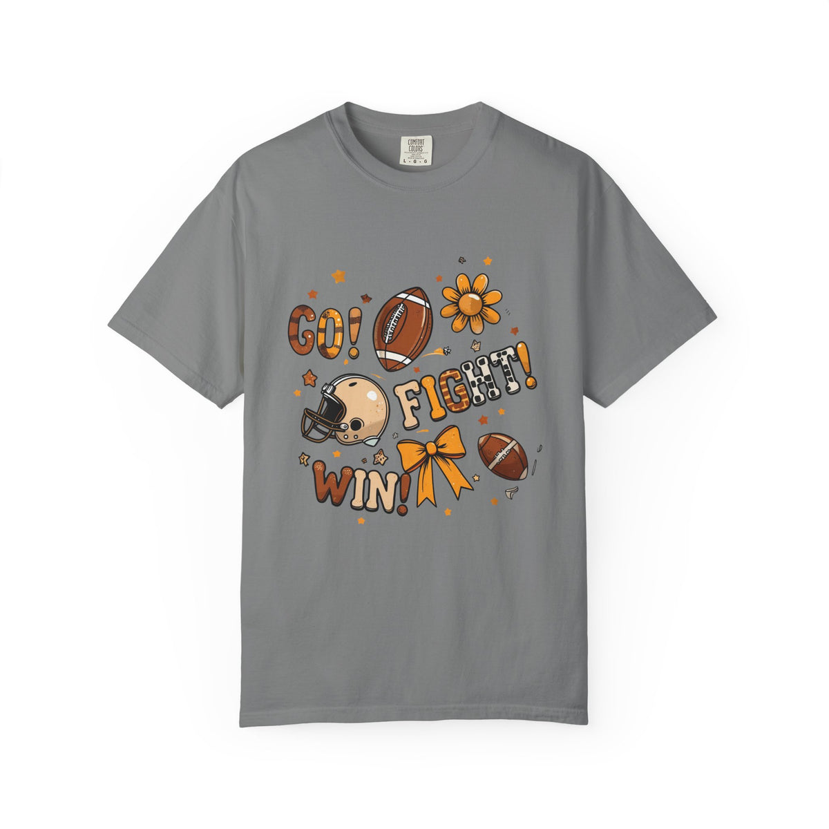 Football Cheerleader Graphic T-Shirt — "Go! Fight! Win!" Game Day Tee