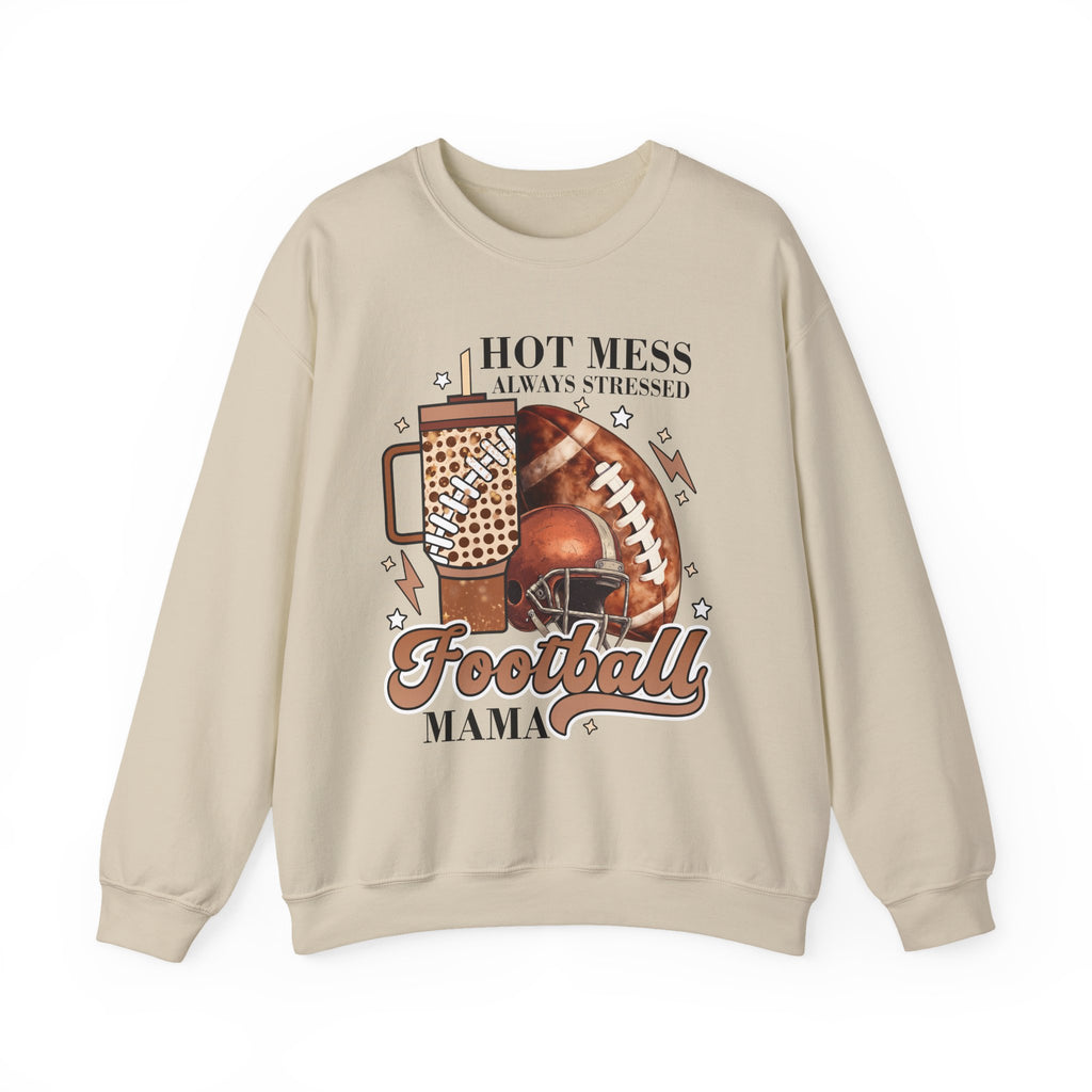 Football Mama Sweatshirt - "Hot Mess Always Stressed" Cozy Game Day Crewneck