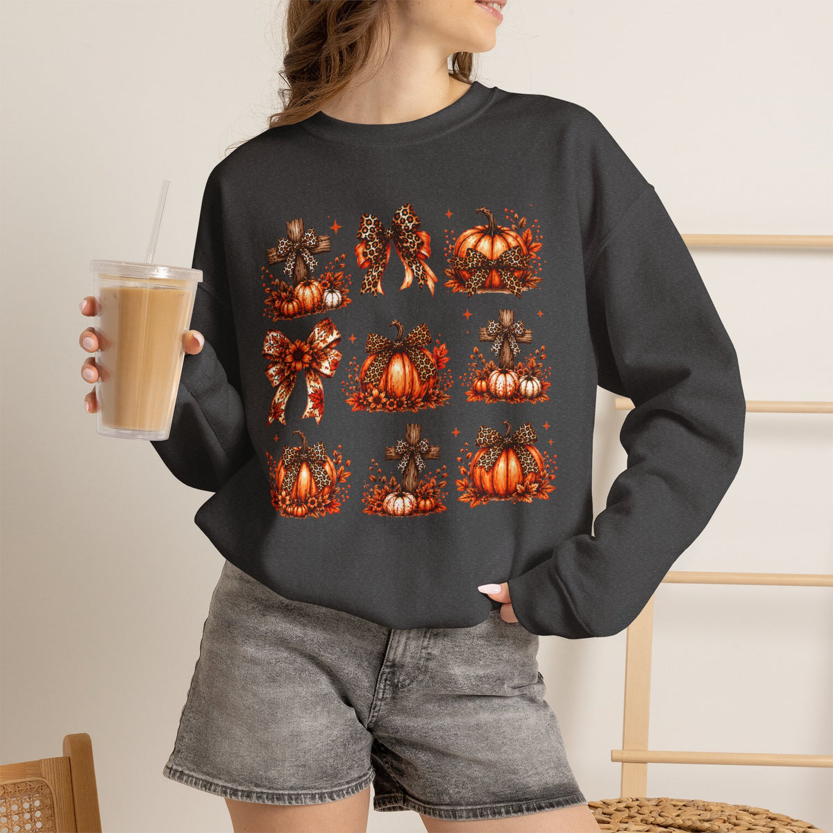 Autumn Pumpkin & Cross Crewneck Sweatshirt