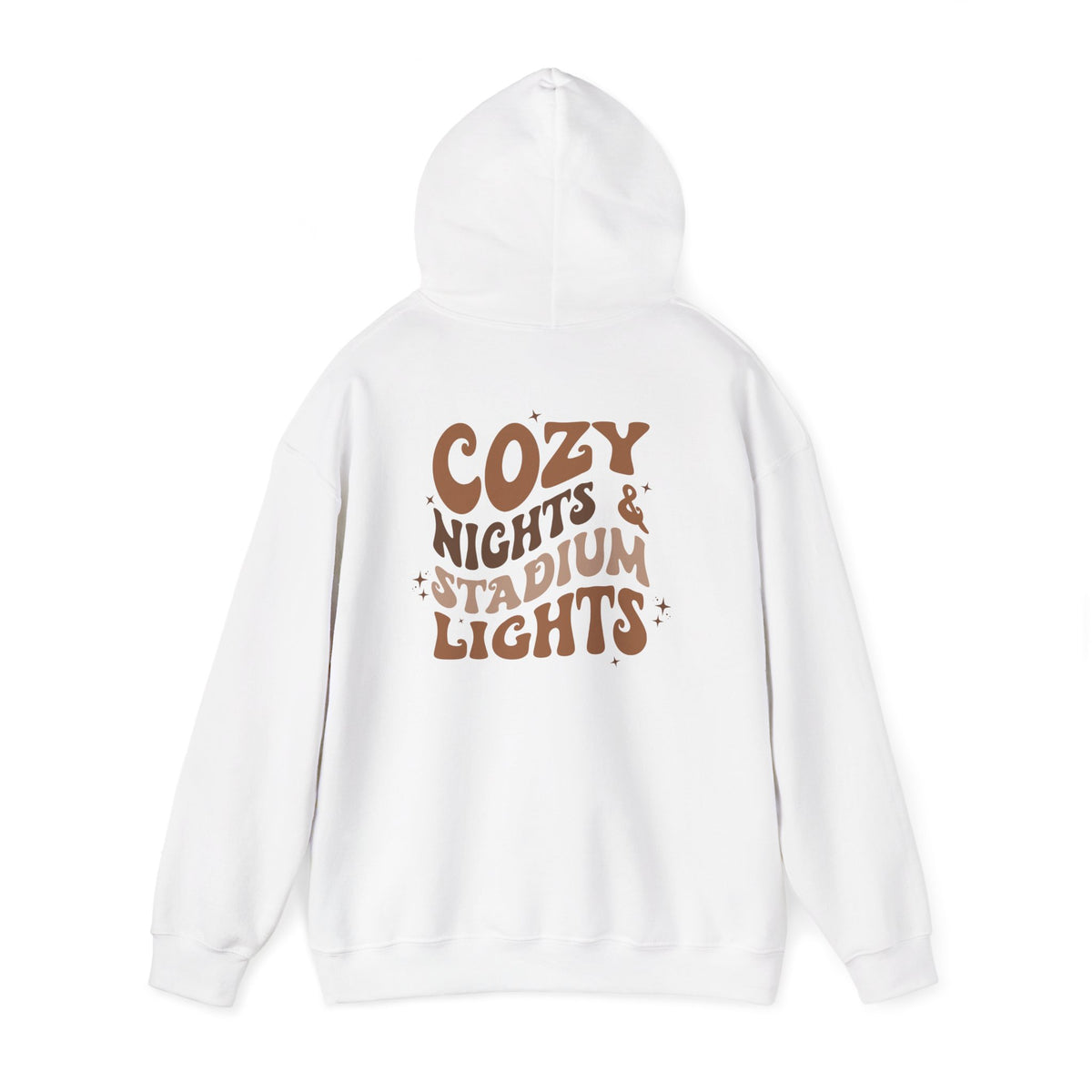 Cozy Nights & Stadium Lights Hoodie — Retro Brown Graphic Pullover