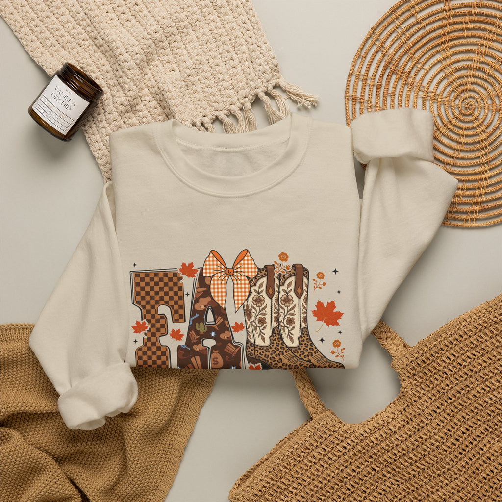 Cowgirl Boots Fall Crewneck Sweatshirt — Western Autumn Graphic