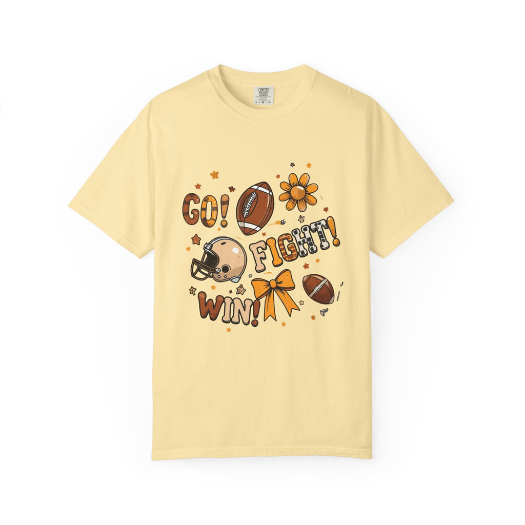 Football Cheerleader Graphic T-Shirt — "Go! Fight! Win!" Game Day Tee