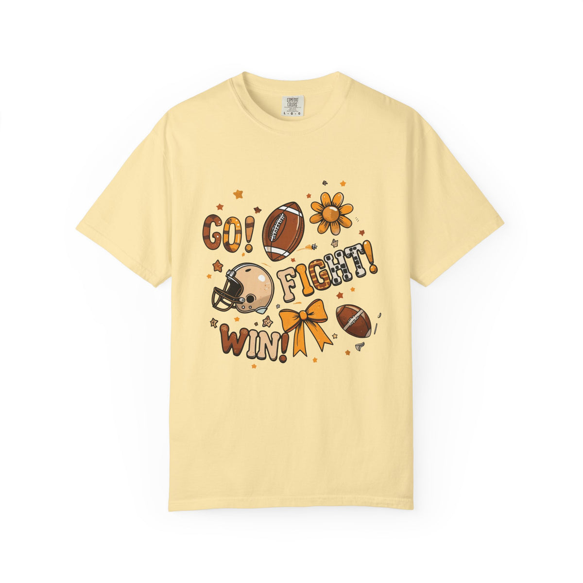 Football Cheerleader Graphic T-Shirt — "Go! Fight! Win!" Game Day Tee