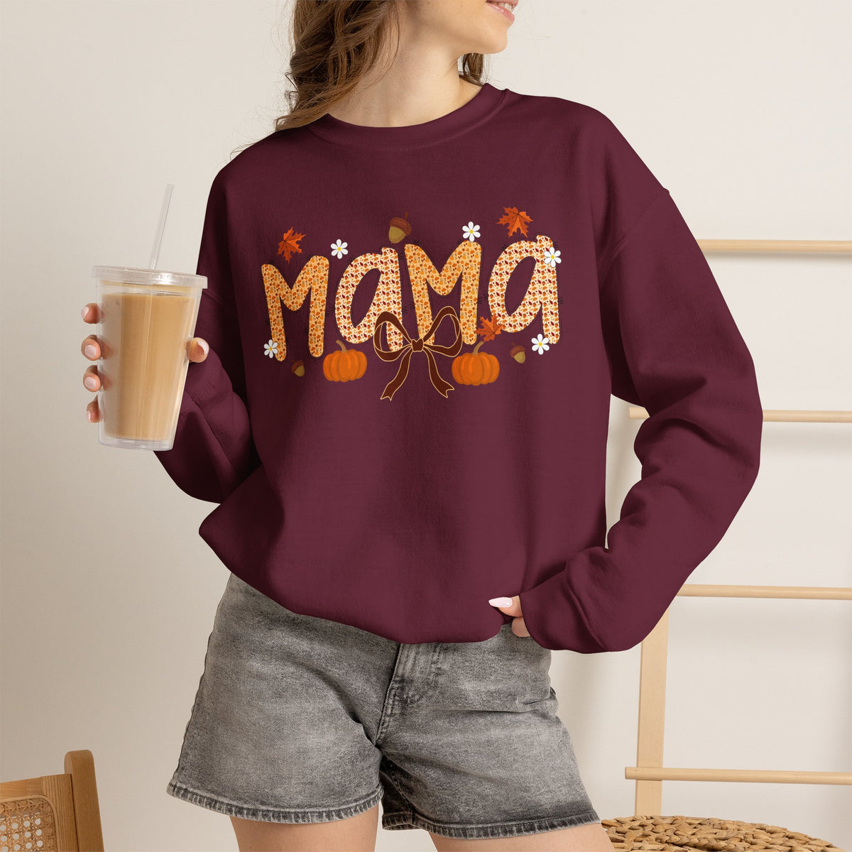 Mama Fall Sweatshirt — Autumn Pumpkins & Leaves Crewneck