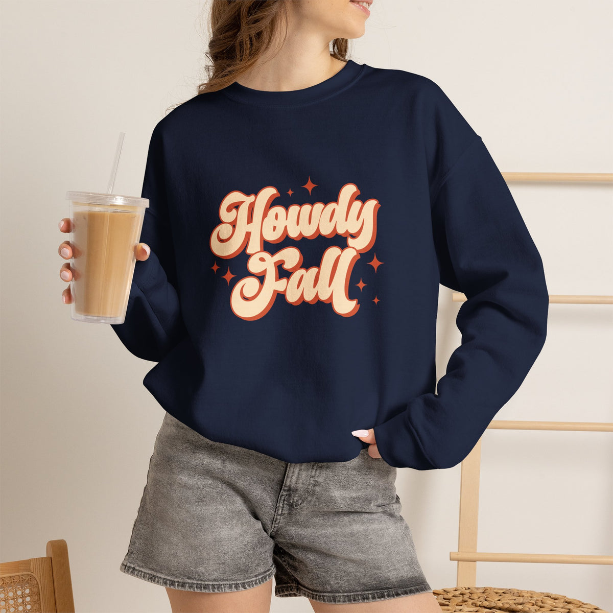 Howdy Fall Crewneck Sweatshirt — Retro Pumpkin Spice Autumn Pullover