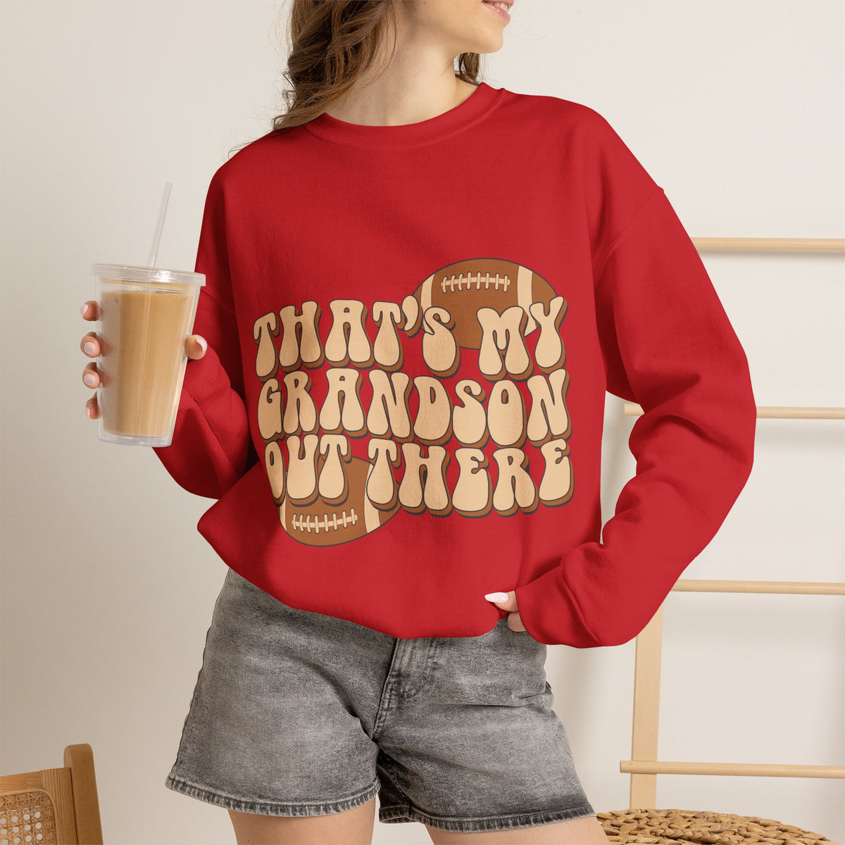 Grandson Football Crewneck Sweatshirt — "That’s My Grandson Out There" Retro Design