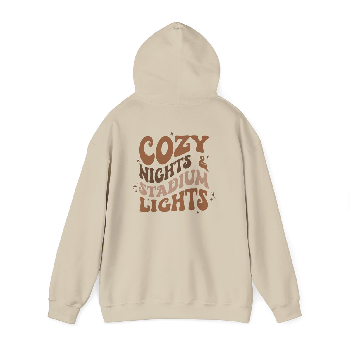 Cozy Nights & Stadium Lights Hoodie — Retro Brown Graphic Pullover