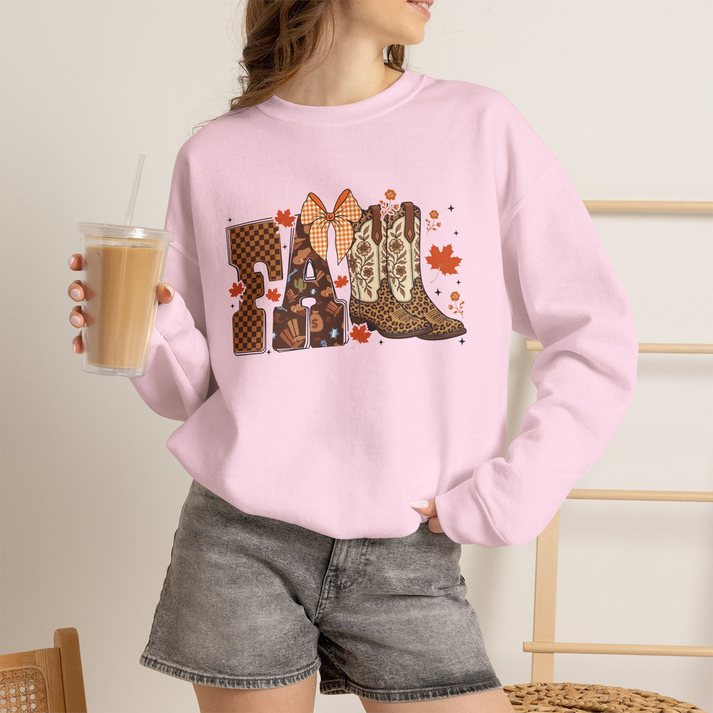 Cowgirl Boots Fall Crewneck Sweatshirt — Western Autumn Graphic