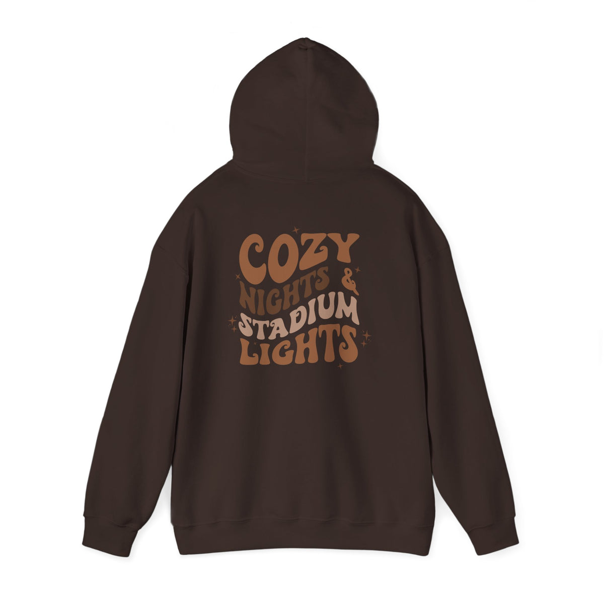 Cozy Nights & Stadium Lights Hoodie — Retro Brown Graphic Pullover