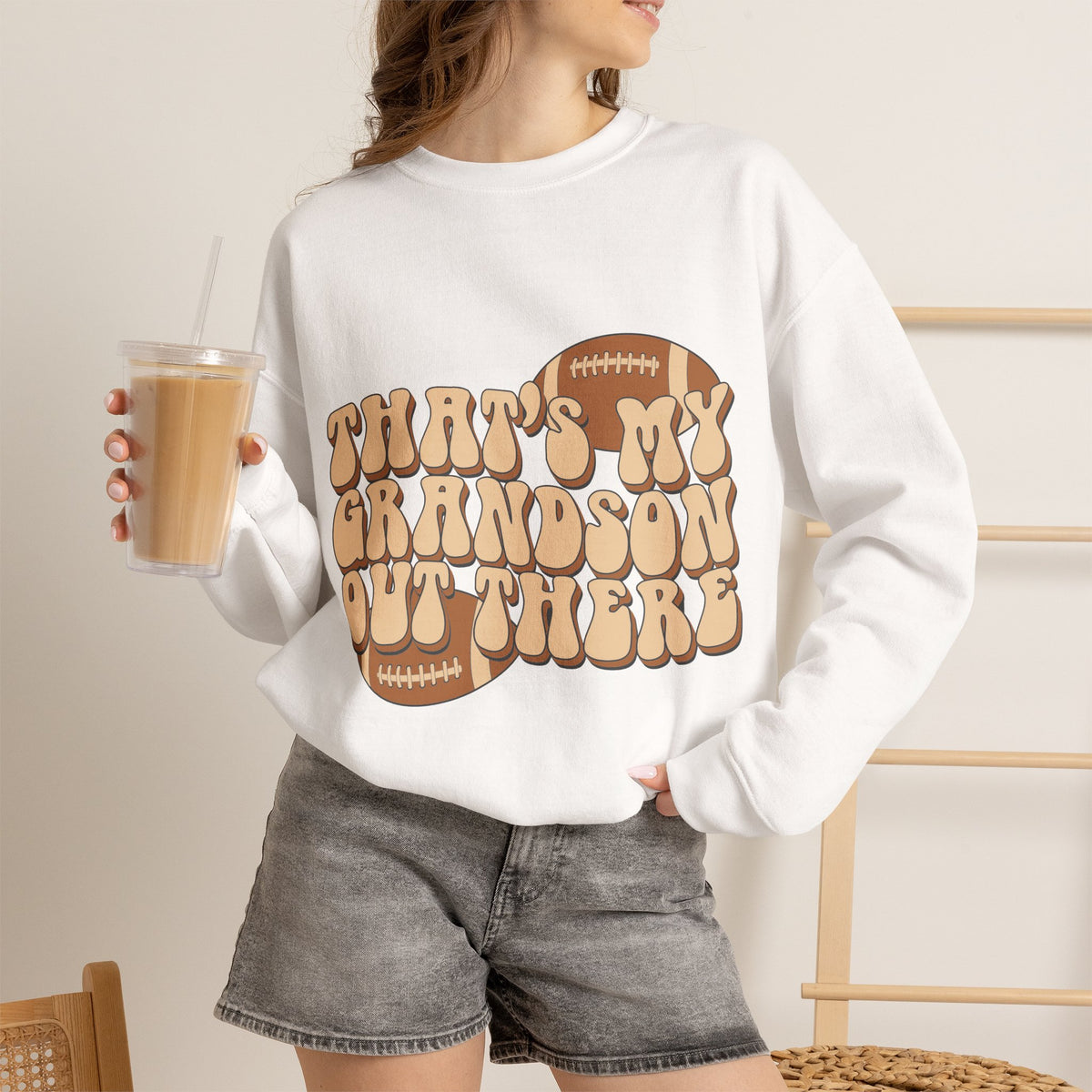 Grandson Football Crewneck Sweatshirt — "That’s My Grandson Out There" Retro Design