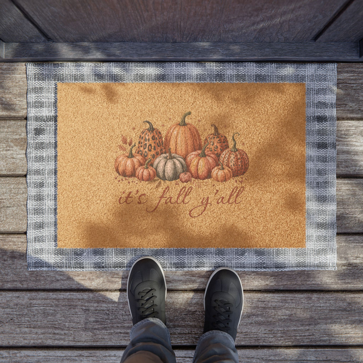 Fall Y'all Pumpkin Doormat — Autumn Harvest Coir Welcome Mat