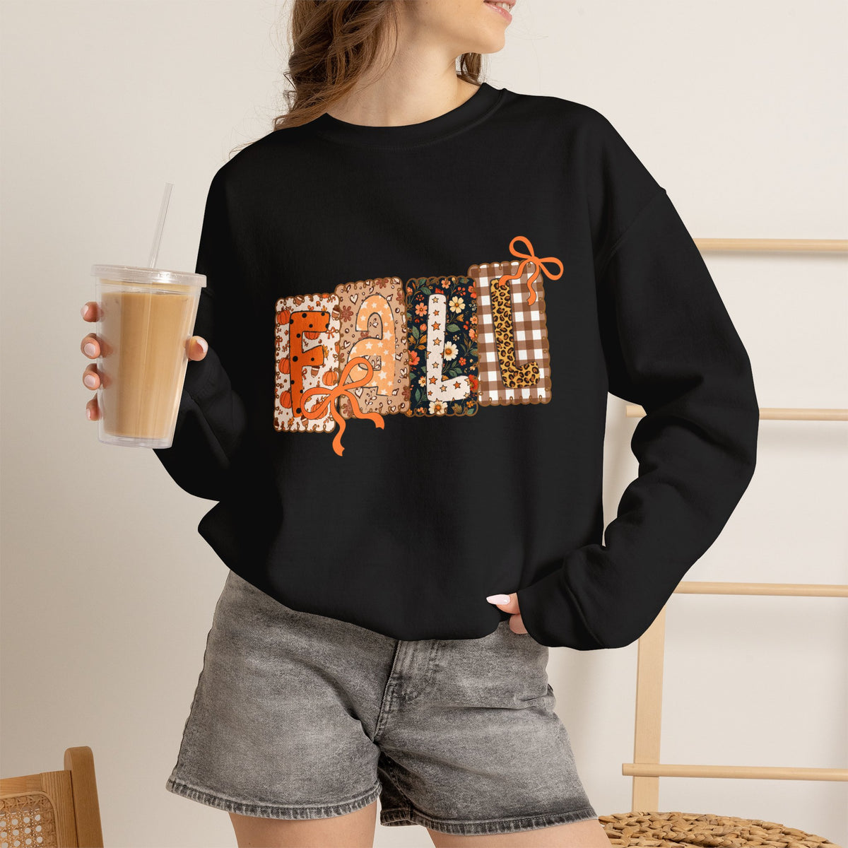 Crewneck Sweatshirt - Cozy Patchwork 'Fall Vibes' Floral Plaid Design