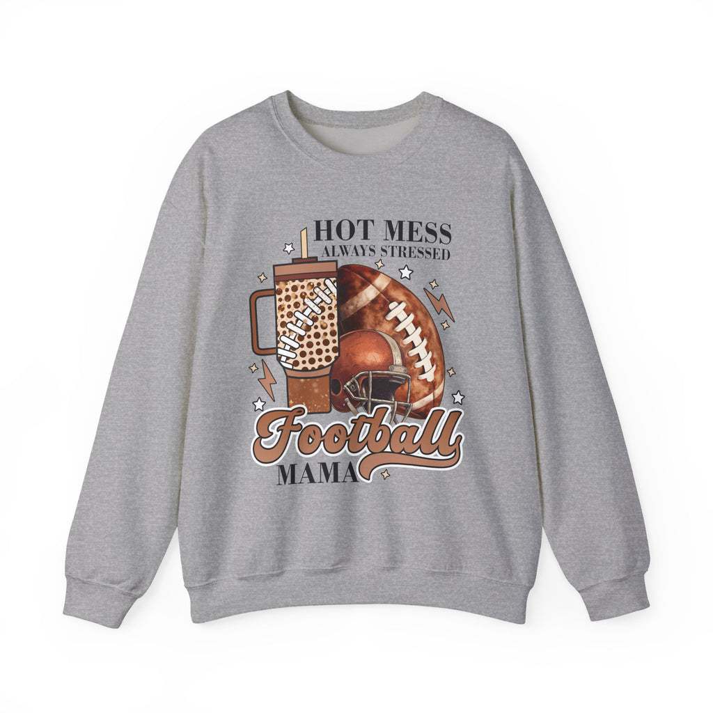 Football Mama Sweatshirt - "Hot Mess Always Stressed" Cozy Game Day Crewneck