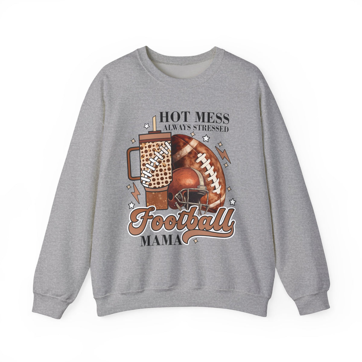 Football Mama Sweatshirt - "Hot Mess Always Stressed" Cozy Game Day Crewneck