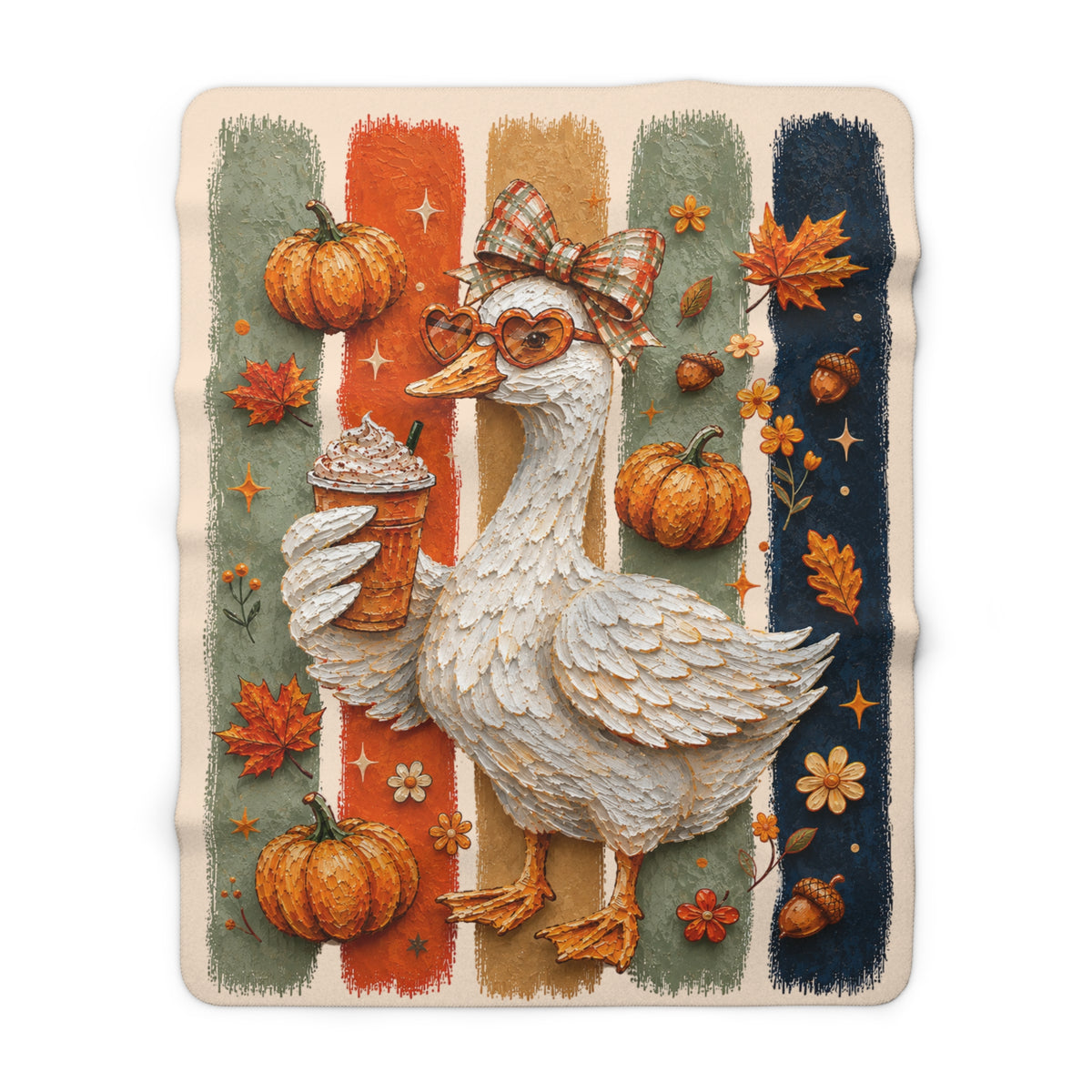 Autumn Goose Sherpa Blanket — Cozy Pumpkin & Leaves Fall Throw