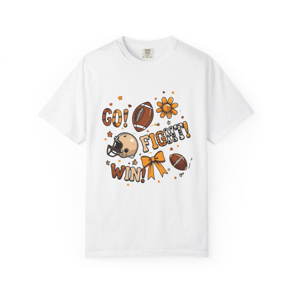 Football Cheerleader Graphic T-Shirt — "Go! Fight! Win!" Game Day Tee