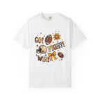 Football Cheerleader Graphic T-Shirt — "Go! Fight! Win!" Game Day Tee