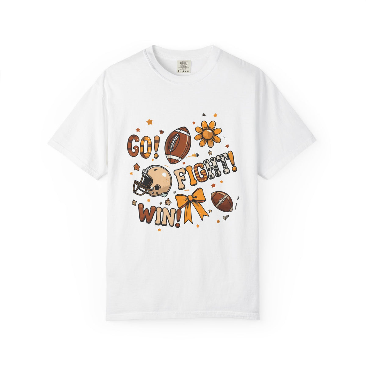 Football Cheerleader Graphic T-Shirt — "Go! Fight! Win!" Game Day Tee