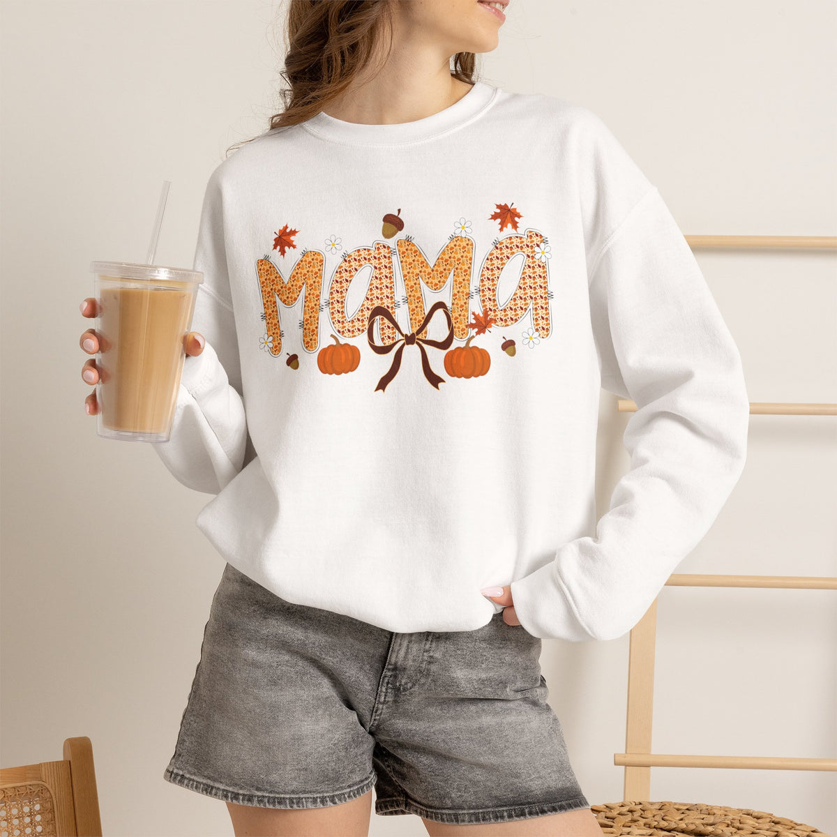 Mama Fall Sweatshirt — Autumn Pumpkins & Leaves Crewneck