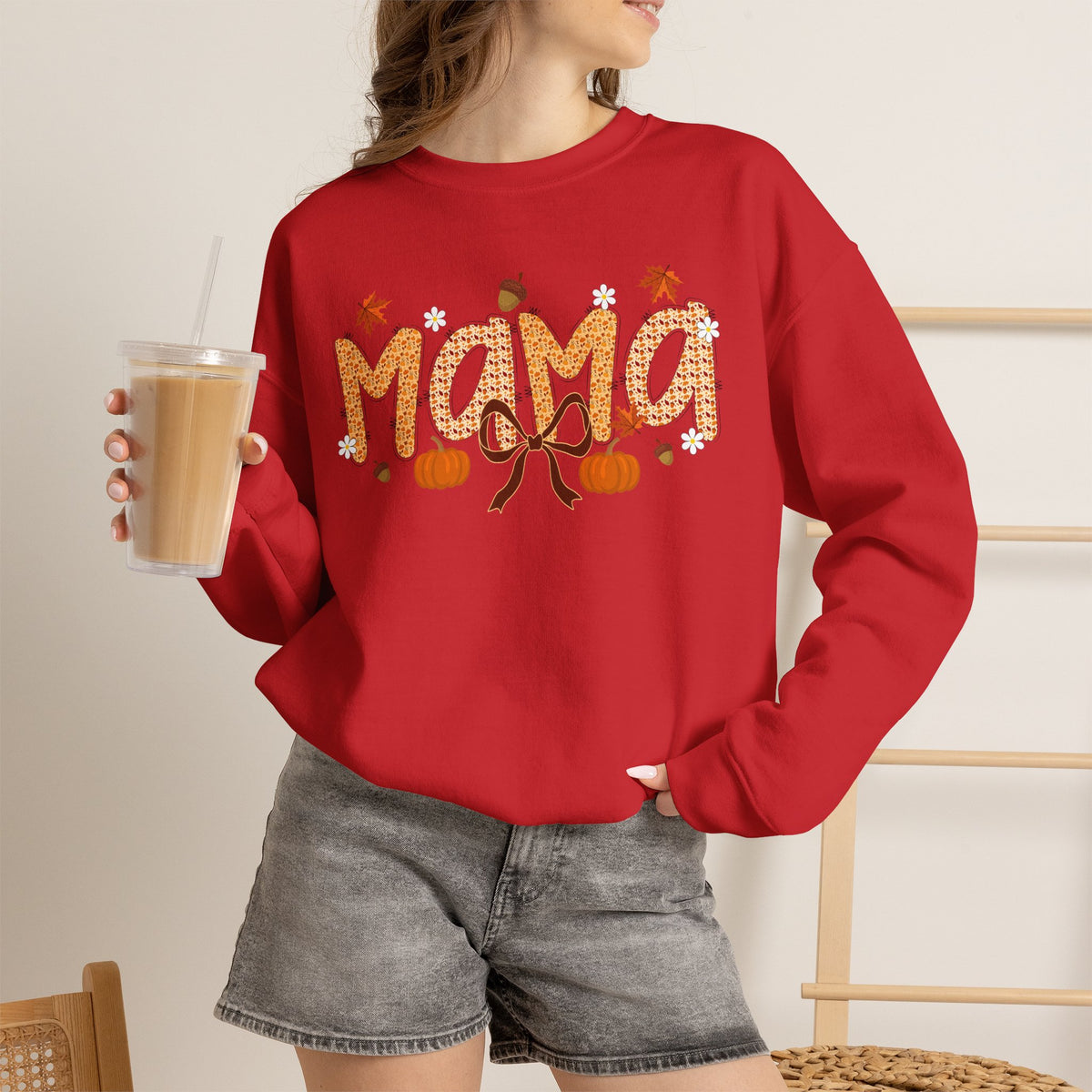 Mama Fall Sweatshirt — Autumn Pumpkins & Leaves Crewneck