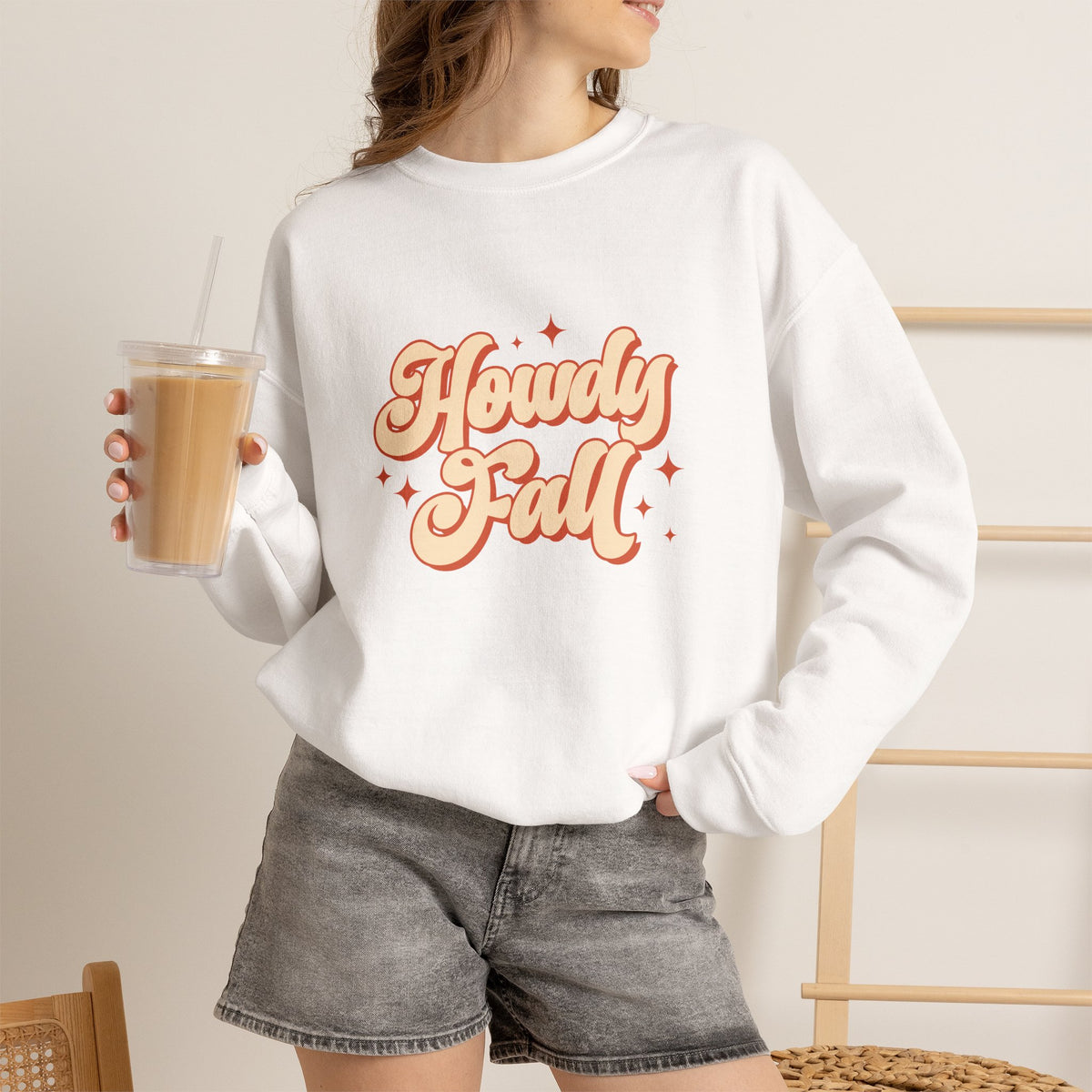 Howdy Fall Crewneck Sweatshirt — Retro Pumpkin Spice Autumn Pullover