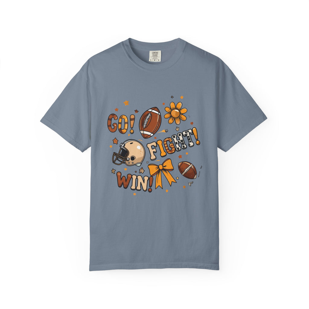 Football Cheerleader Graphic T-Shirt — "Go! Fight! Win!" Game Day Tee