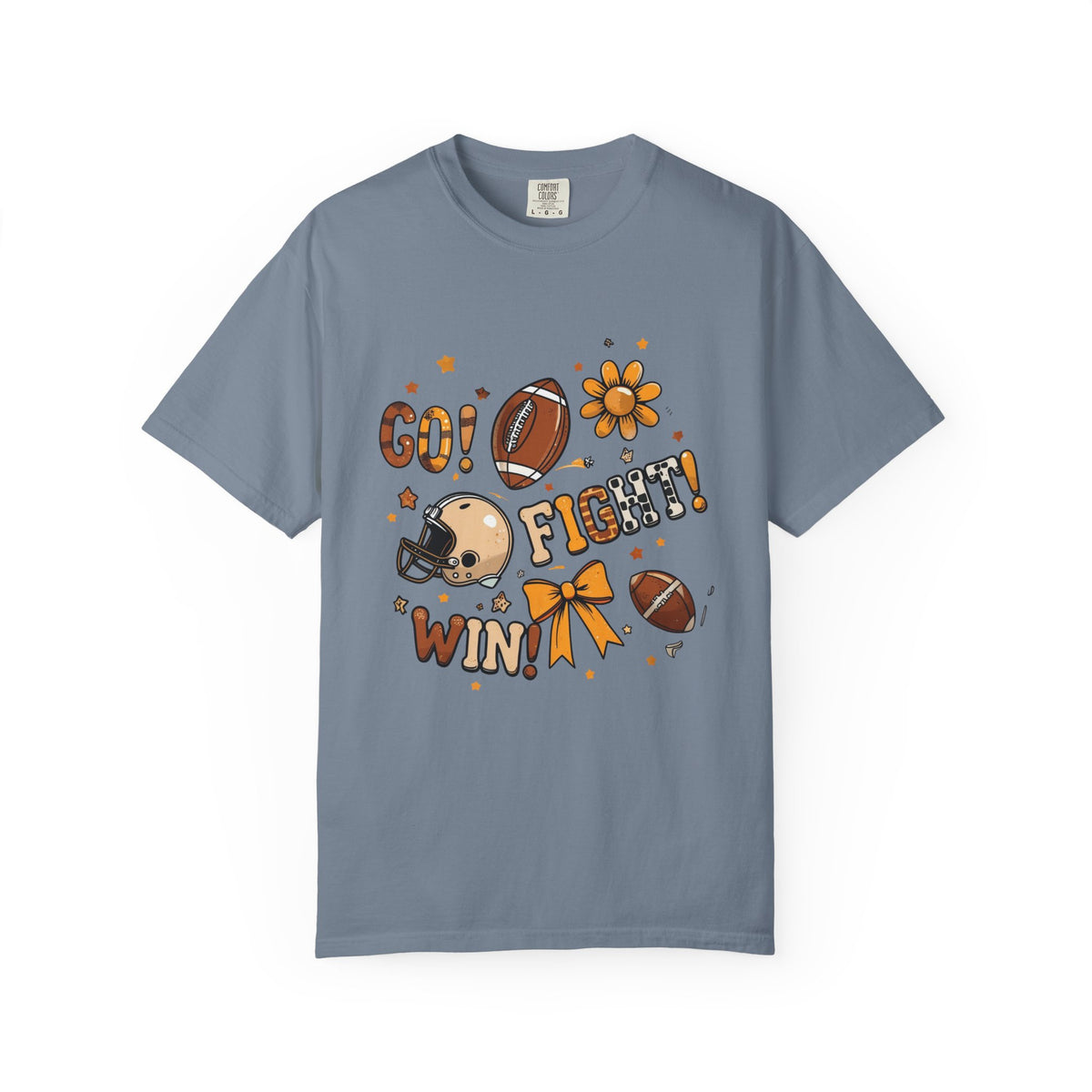Football Cheerleader Graphic T-Shirt — "Go! Fight! Win!" Game Day Tee