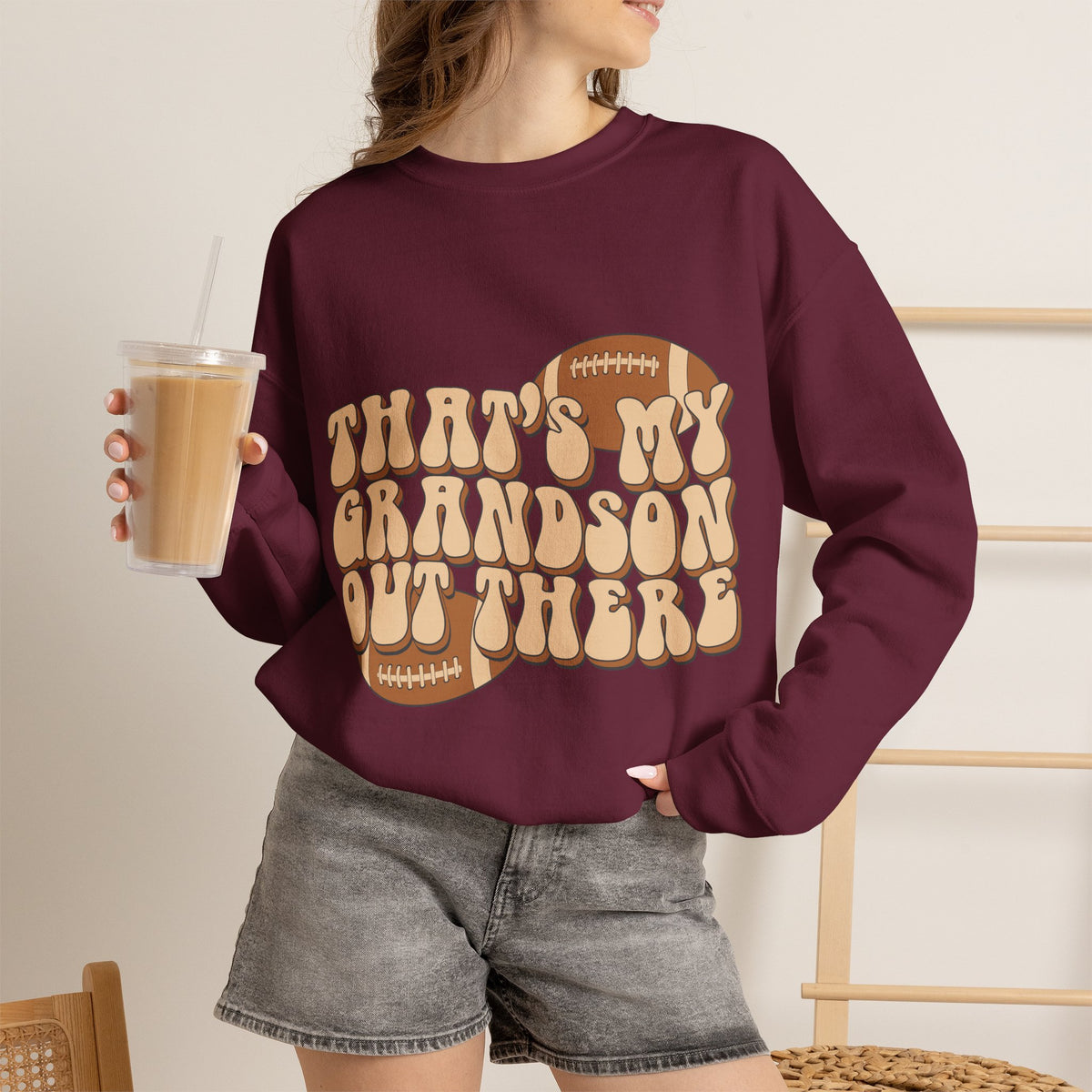 Grandson Football Crewneck Sweatshirt — "That’s My Grandson Out There" Retro Design