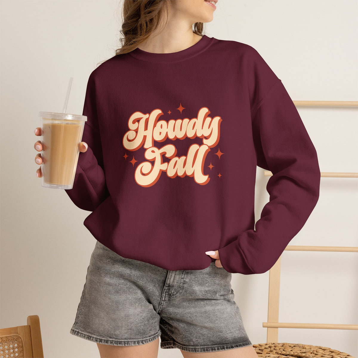 Howdy Fall Crewneck Sweatshirt — Retro Pumpkin Spice Autumn Pullover