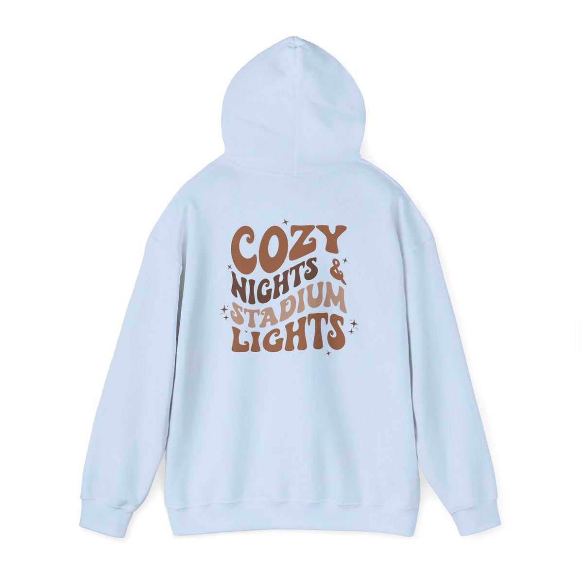 Cozy Nights & Stadium Lights Hoodie — Retro Brown Graphic Pullover