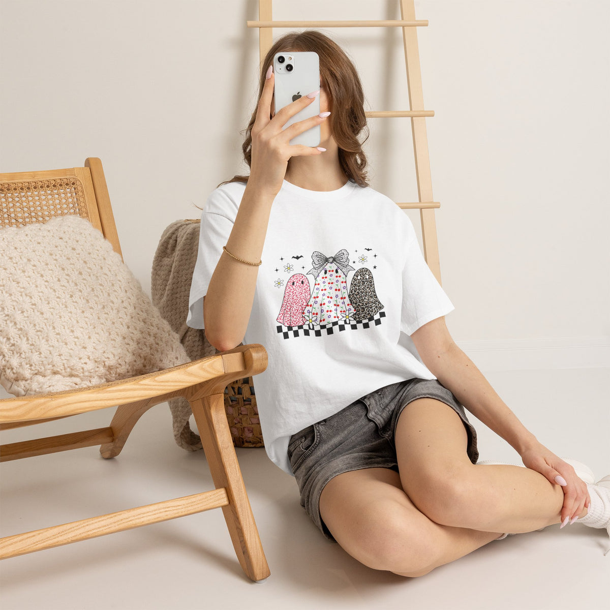 Ghost Friends Tee — Cute Patterned Halloween Ghosts with Bow