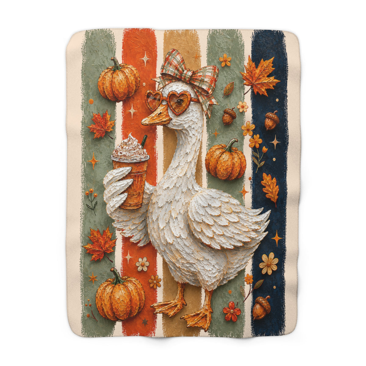 Autumn Goose Sherpa Blanket — Cozy Pumpkin & Leaves Fall Throw