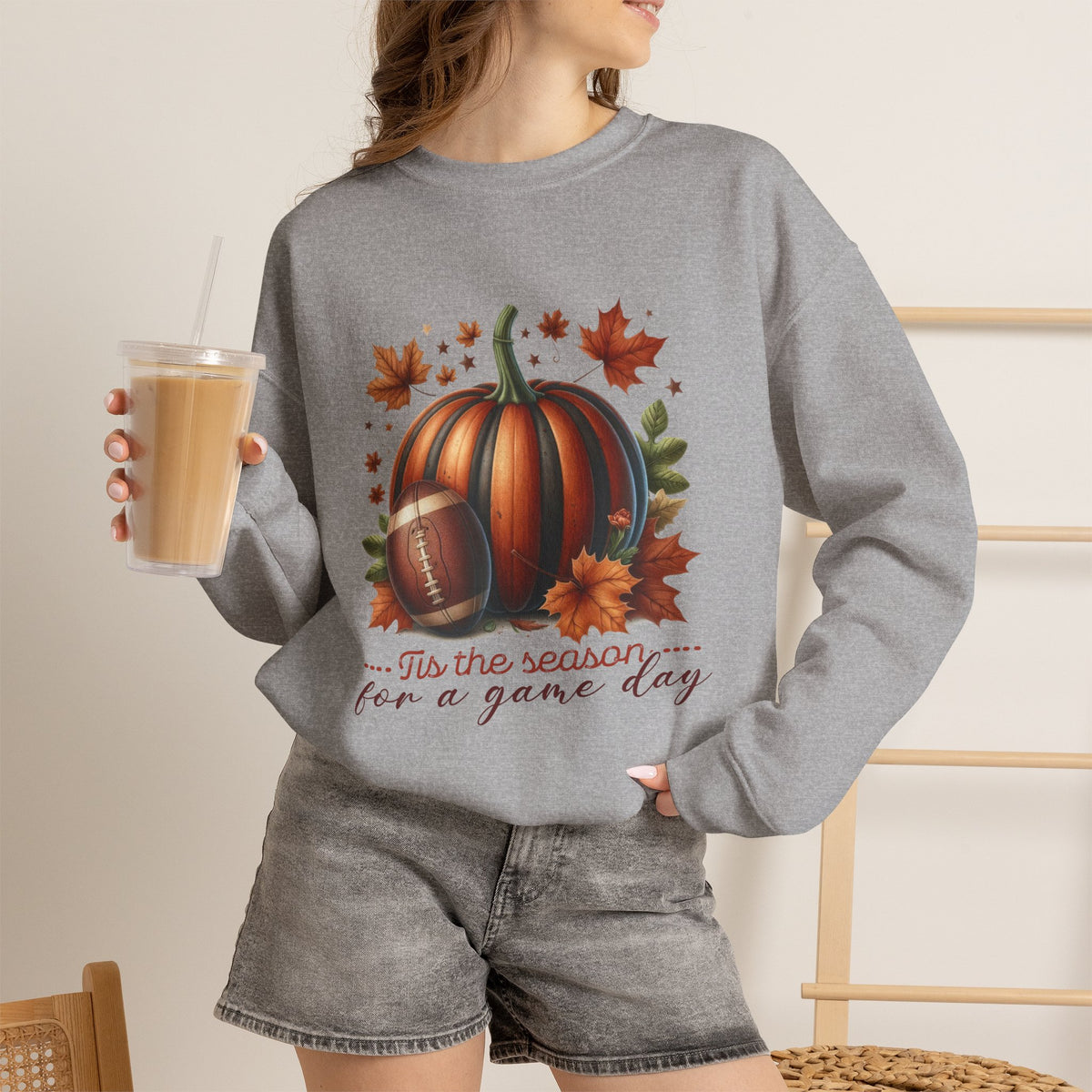Crewneck Sweatshirt - Autumn Pumpkin Football 'Tis the Season for a Game Day