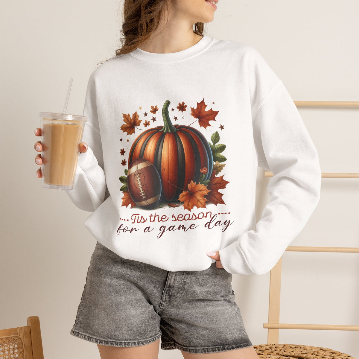 Crewneck Sweatshirt - Autumn Pumpkin Football 'Tis the Season for a Game Day