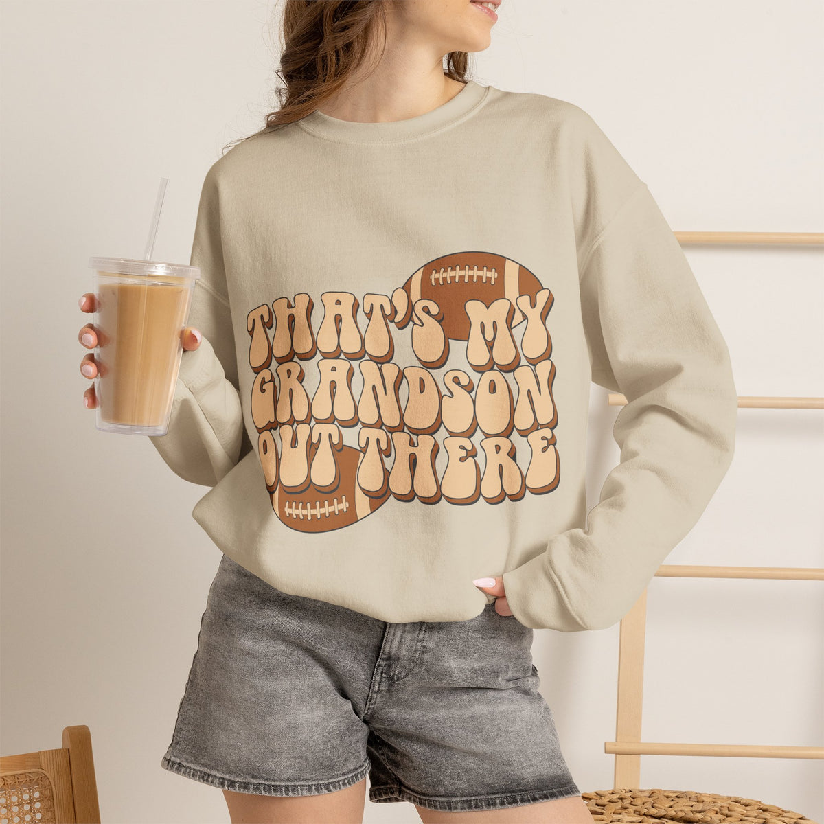 Grandson Football Crewneck Sweatshirt — "That’s My Grandson Out There" Retro Design