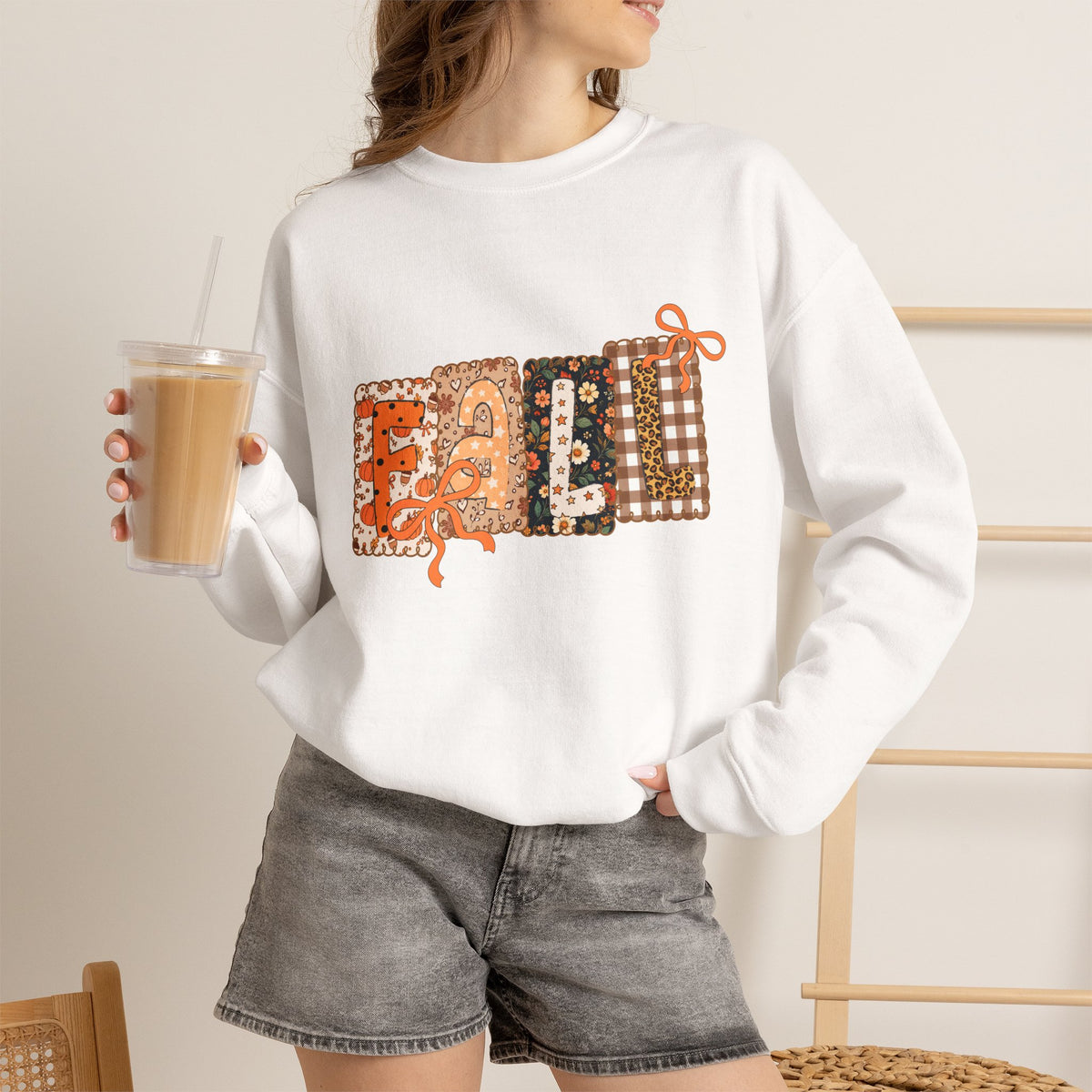 Crewneck Sweatshirt - Cozy Patchwork 'Fall Vibes' Floral Plaid Design