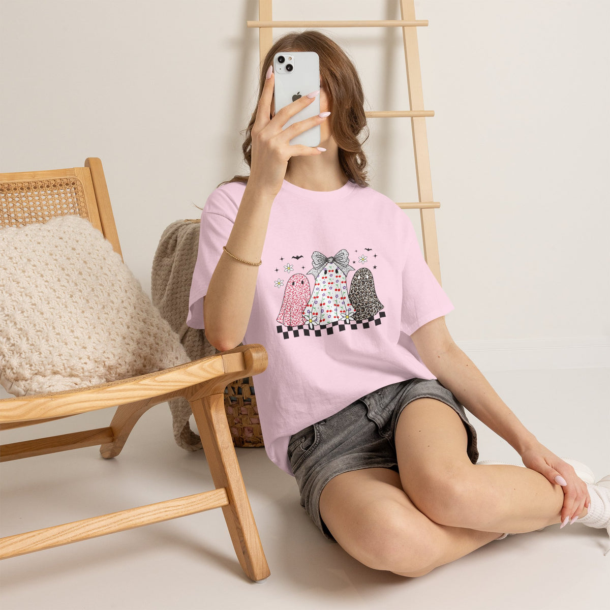 Ghost Friends Tee — Cute Patterned Halloween Ghosts with Bow
